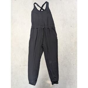 We Wander WeFlex Black Sleeveless Drawstring Waist Activewear Jumpsuit  Large